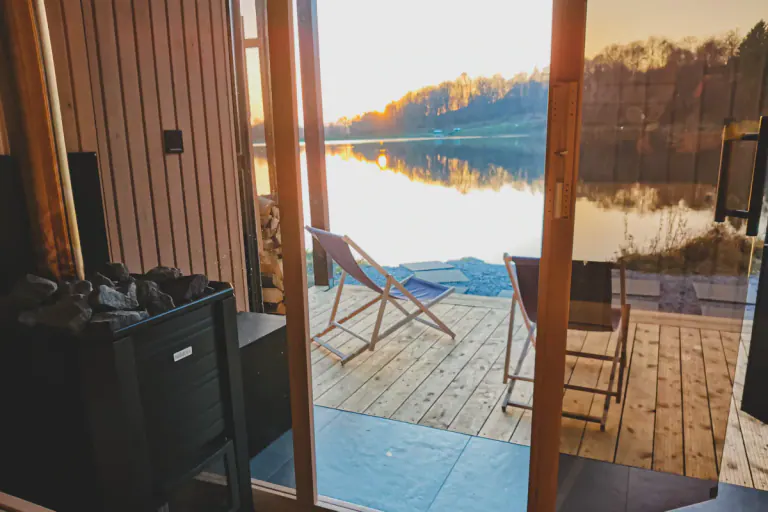 Wood-lined interior of a Pixxla sauna