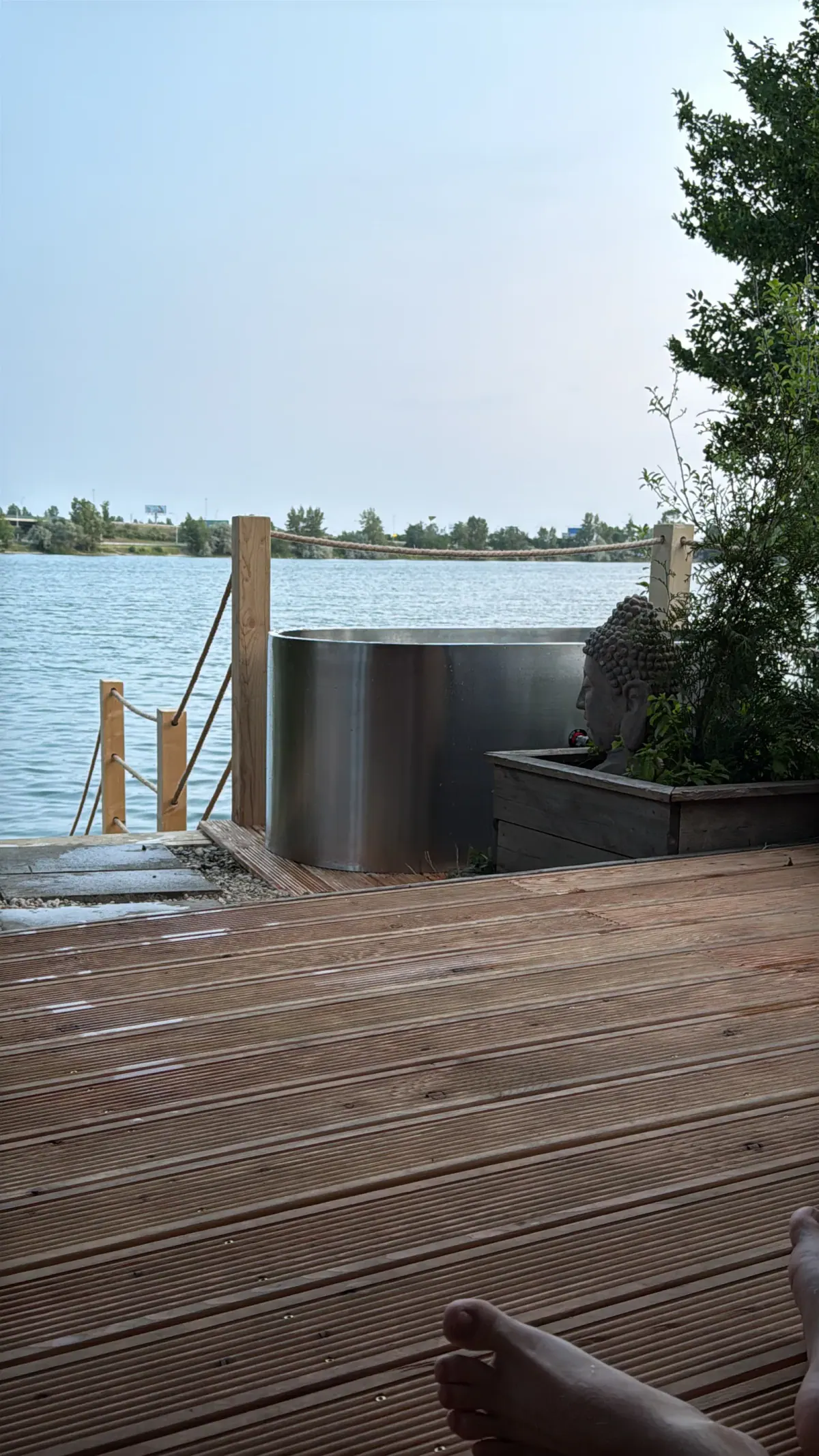 Cold plunge beside the sauna on the shore of Vajnory Lakes.